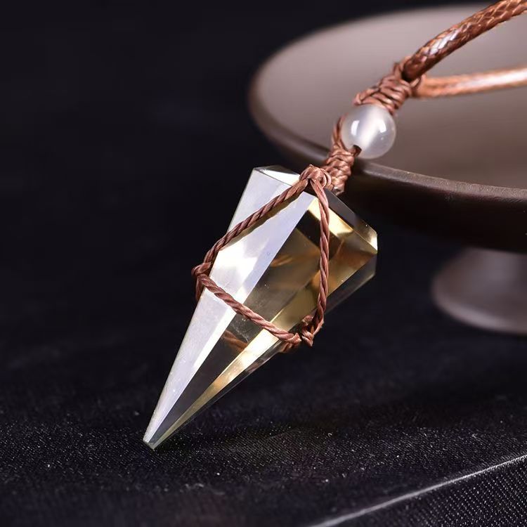 Tea crystal hexagonal pyramid pendant